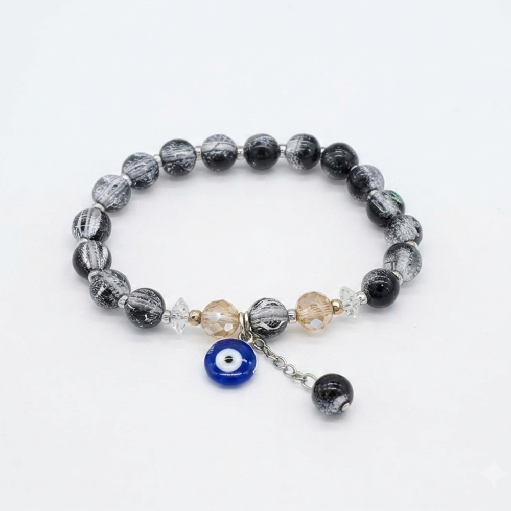 The99Jewel Crystal Gemstone Beaded Bracelet with Evil Eye Charm for women