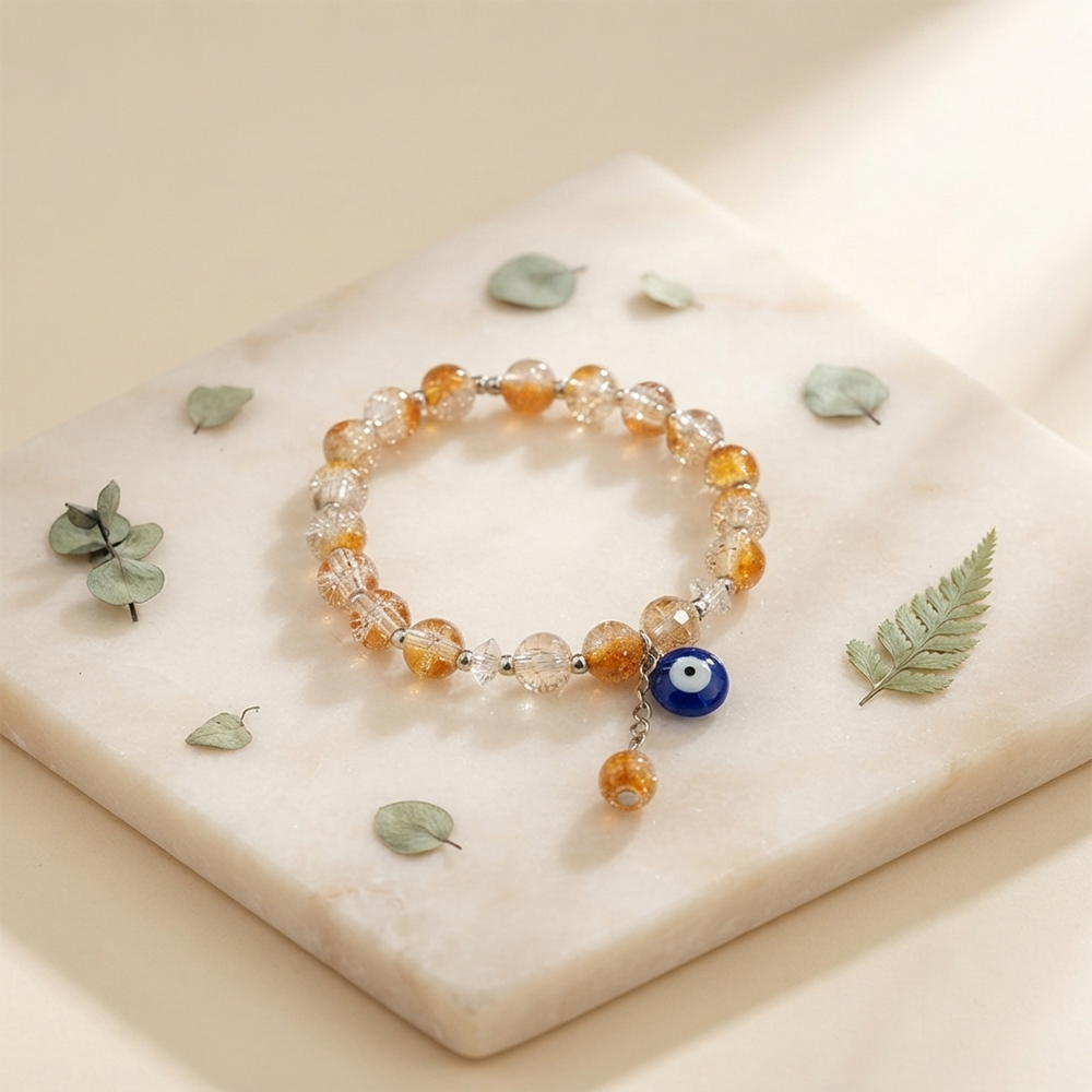 The99Jewel Crystal Gemstone Beaded Bracelet with Evil Eye Charm for women