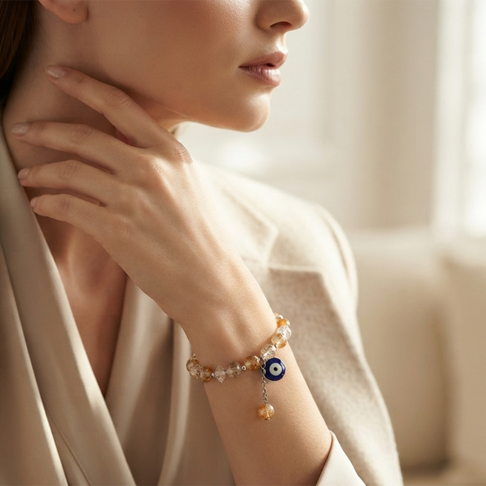 The99Jewel Crystal Gemstone Beaded Bracelet with Evil Eye Charm for women