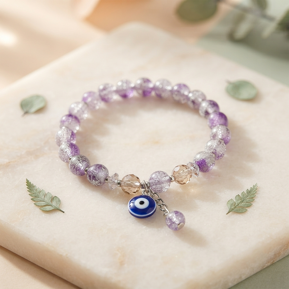 The99Jewel Crystal Gemstone Beaded Bracelet with Evil Eye Charm for women