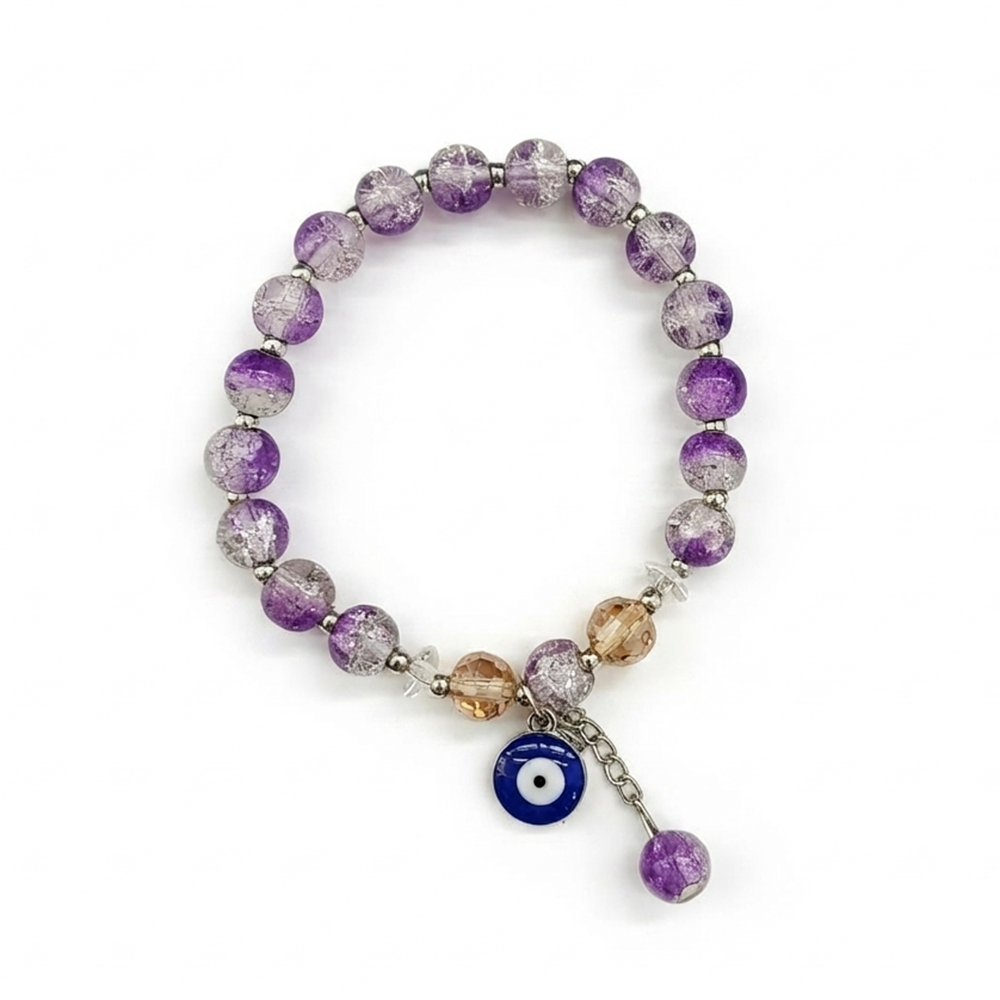 The99Jewel Crystal Gemstone Beaded Bracelet with Evil Eye Charm for women