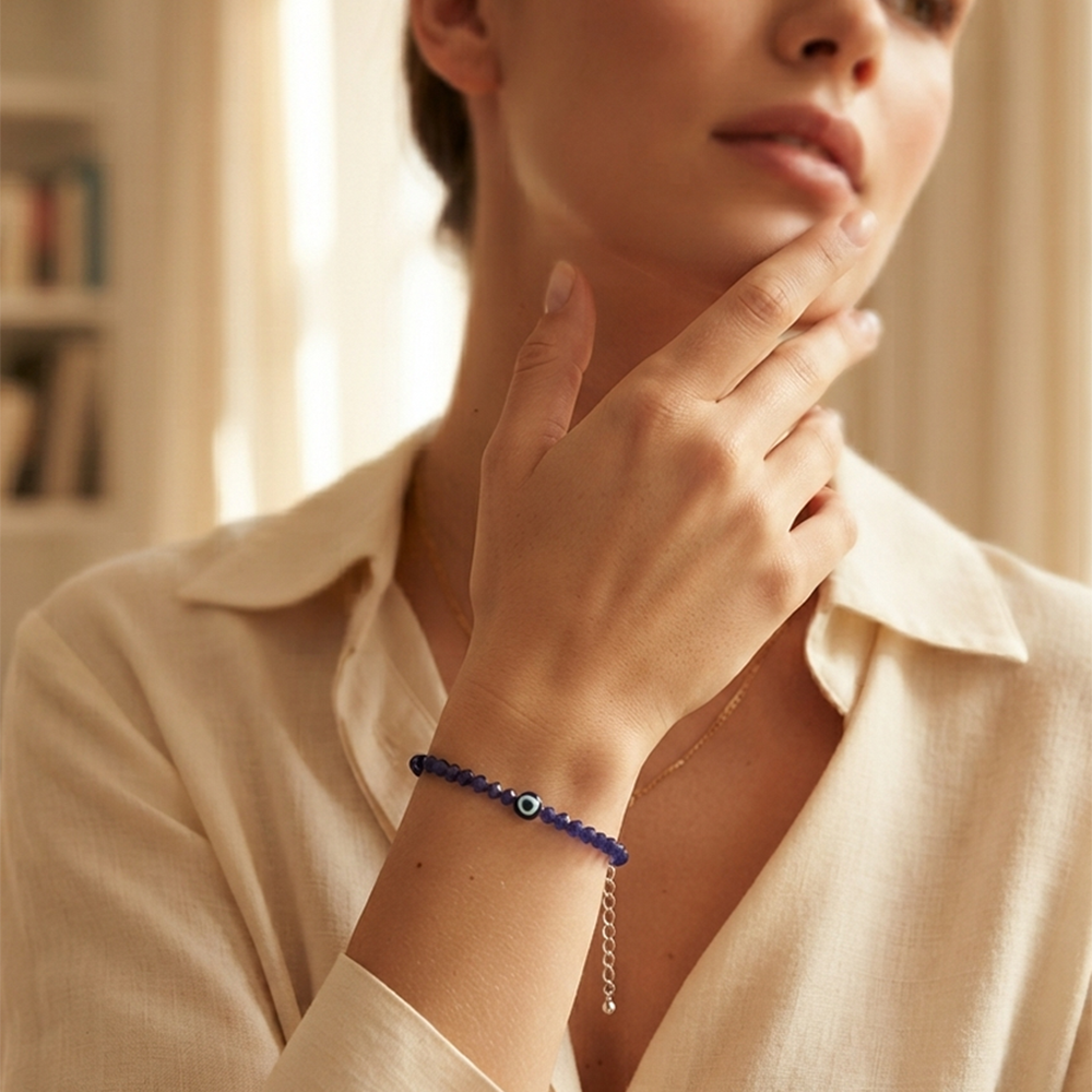 The99Jewel Adjustable Rodellan Beaded Bracelet with Evil Eye Charm for Women & Girls