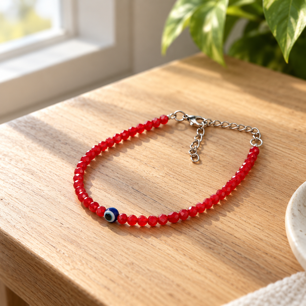 The99Jewel Adjustable Rodellan Beaded Bracelet with Evil Eye Charm for Women & Girls