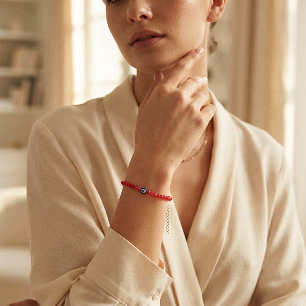 The99Jewel Adjustable Rodellan Beaded Bracelet with Evil Eye Charm for Women & Girls