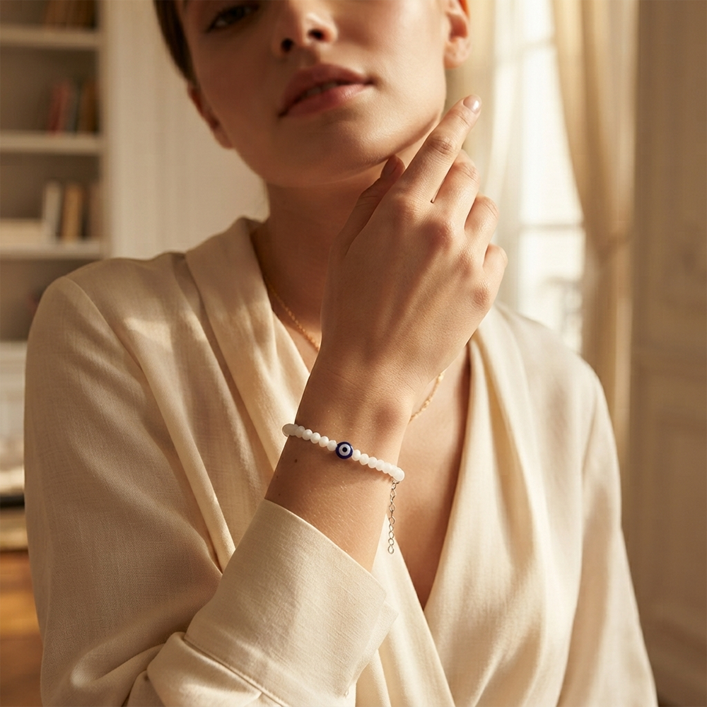 The99Jewel Adjustable Rodellan Beaded Bracelet with Evil Eye Charm for Women & Girls