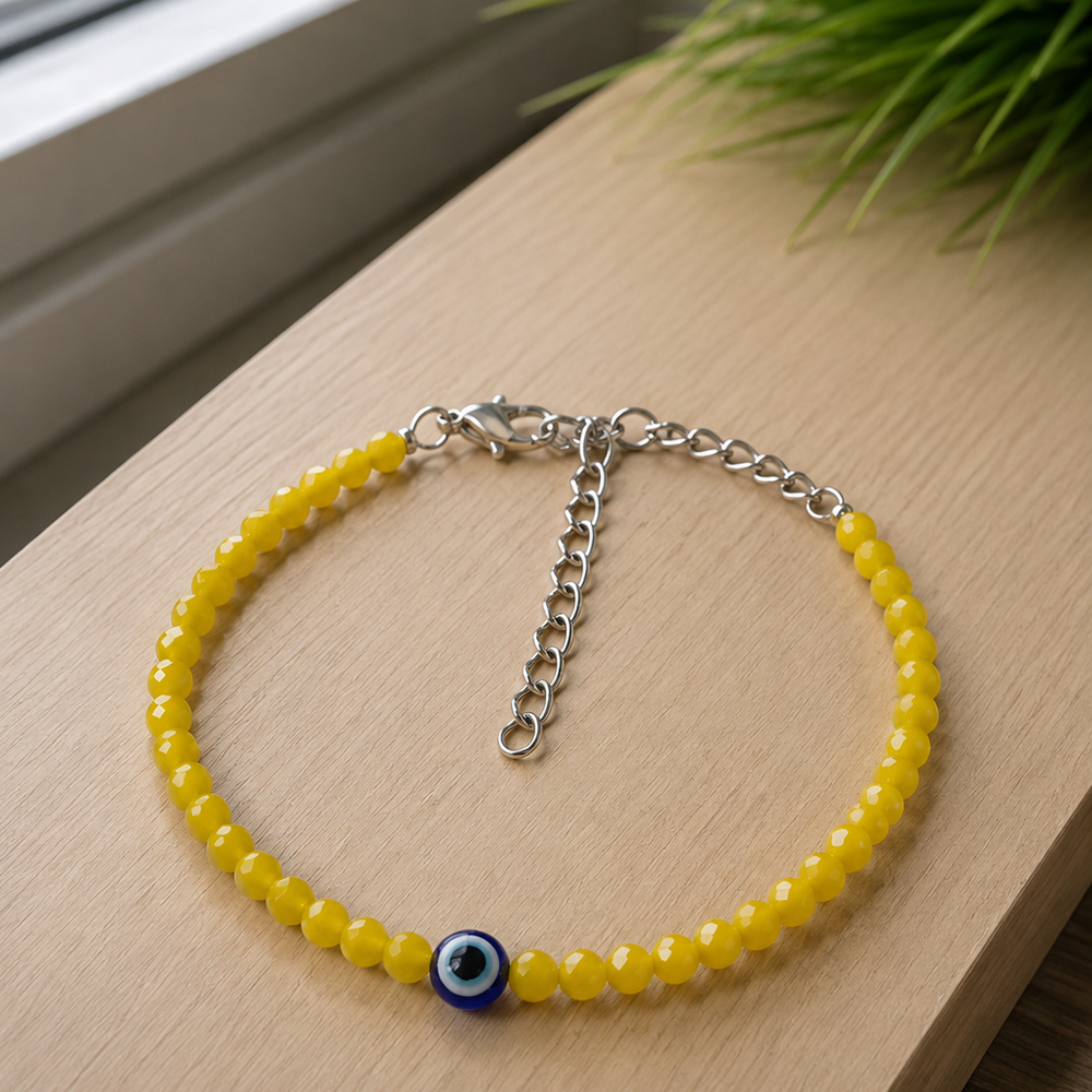 The99Jewel Adjustable Rodellan Beaded Bracelet with Evil Eye Charm for Women & Girls