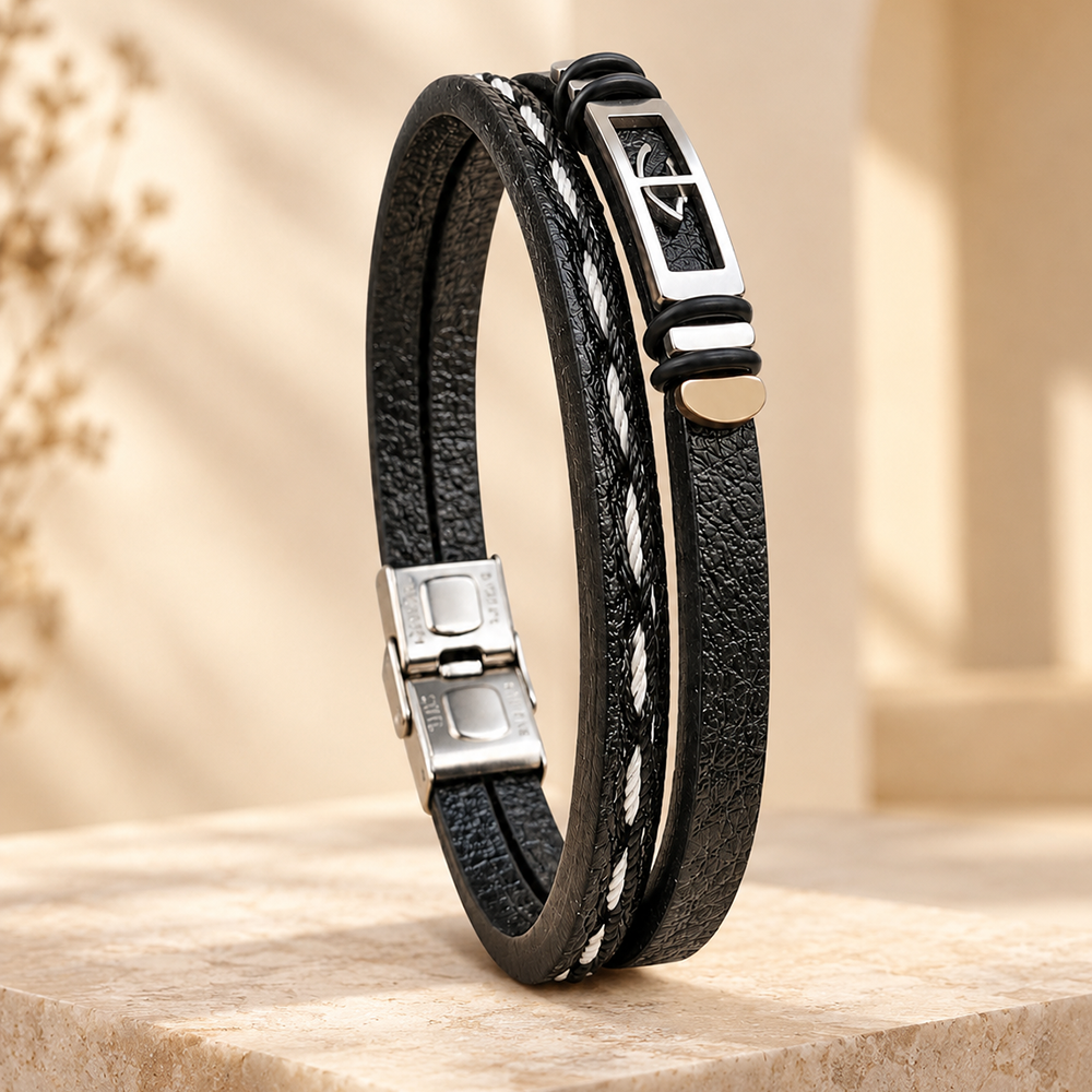 The99Jewel Men's Trendy Wraparound Bracelet with Steel Detailing and Cross Symbol| Stylish Wristwear for Every Occasion