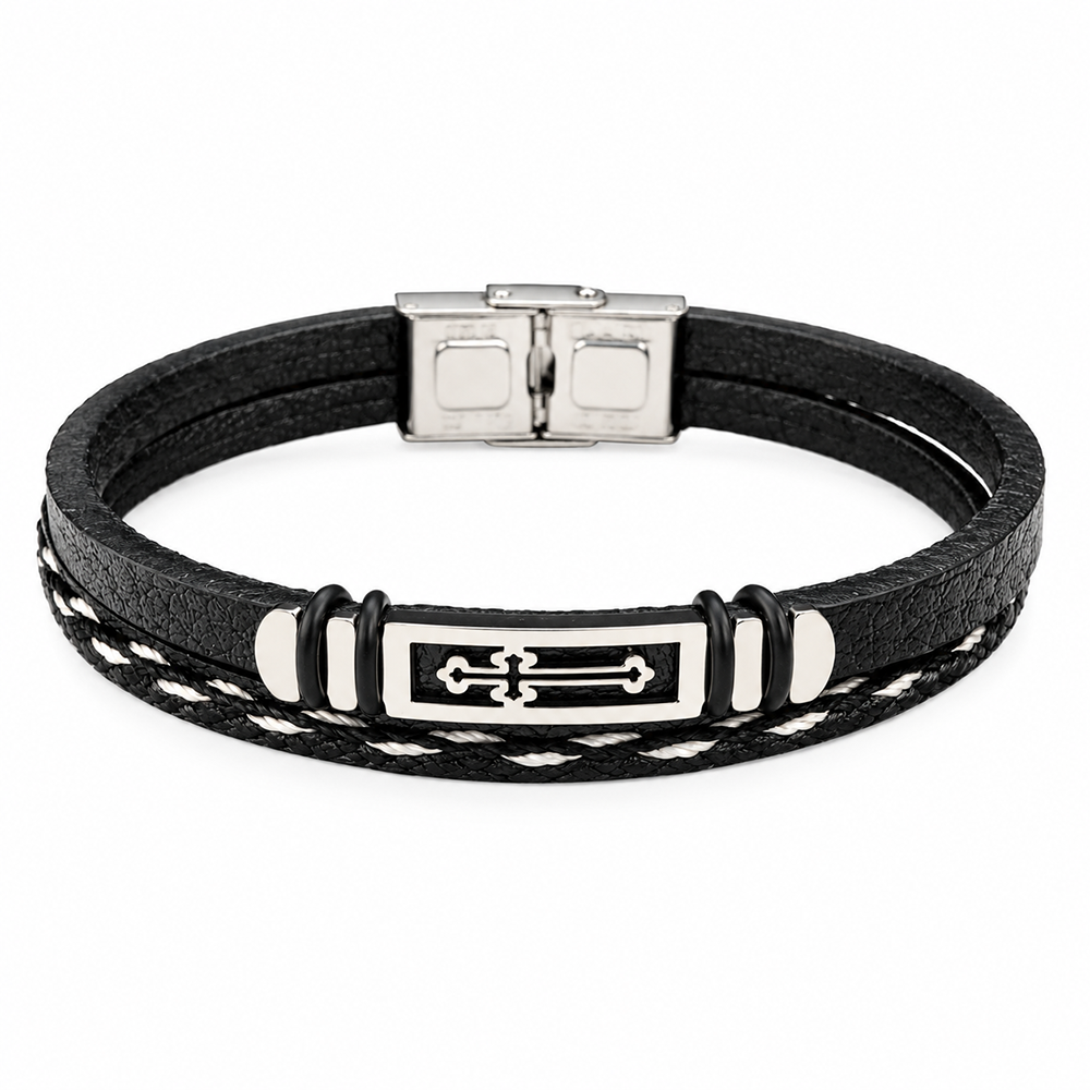 The99Jewel Men's Trendy Wraparound Bracelet with Steel Detailing and Cross Symbol| Stylish Wristwear for Every Occasion