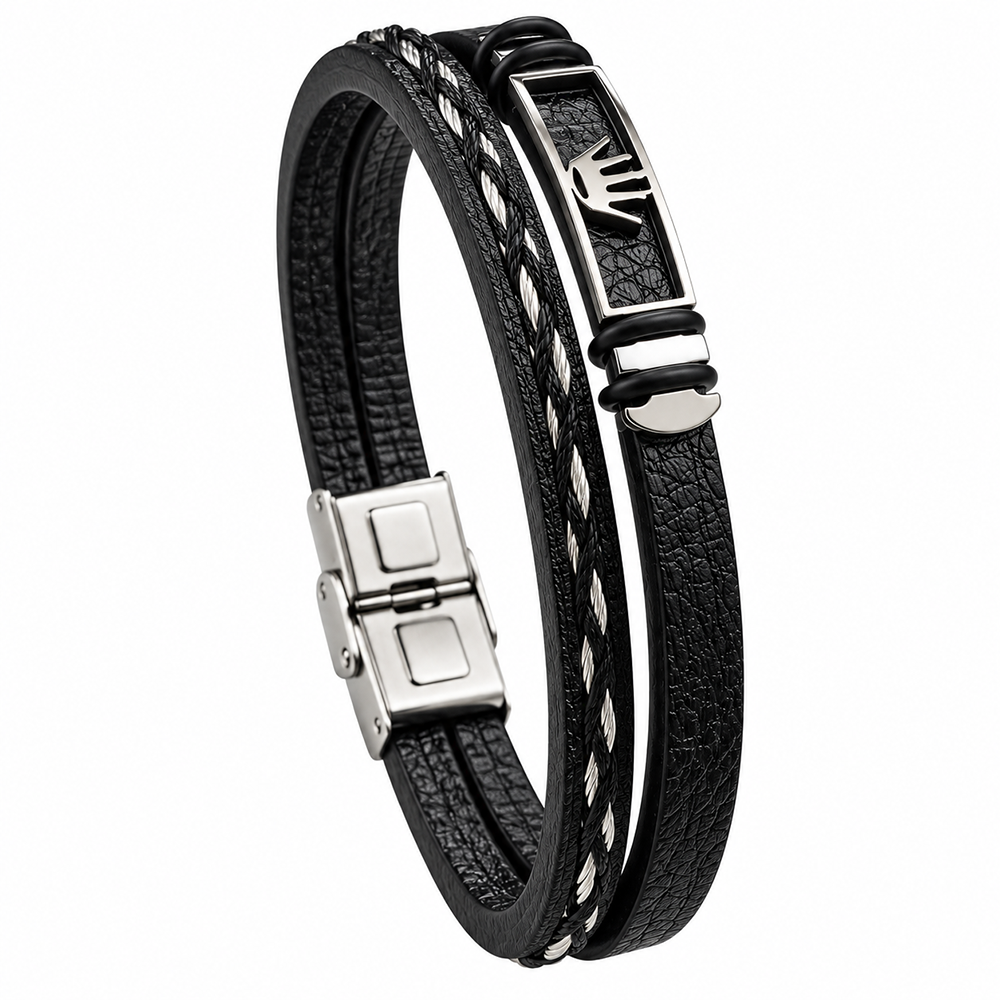 The99Jewel Men's Trendy Wraparound Bracelet with Steel Detailing and Crown Symbol| Stylish Wristwear for Every Occasion