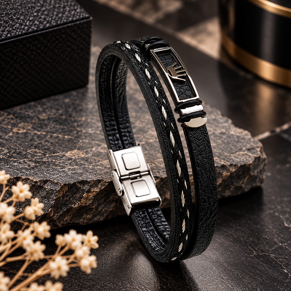 The99Jewel Men's Trendy Wraparound Bracelet with Steel Detailing and Crown Symbol| Stylish Wristwear for Every Occasion