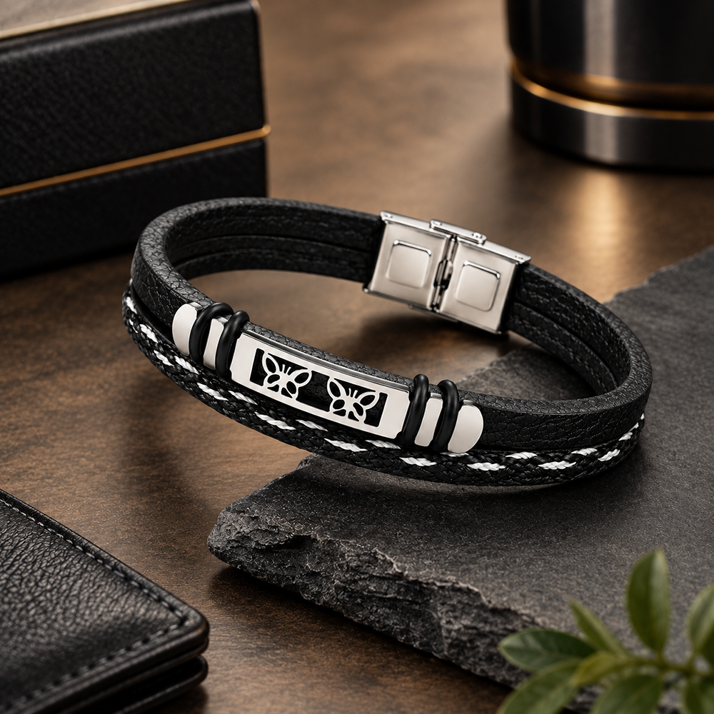 The99Jewel Men's Trendy Wraparound Bracelet with Steel Detailing and Butterfly Symbol| Stylish Wristwear for Every Occasion