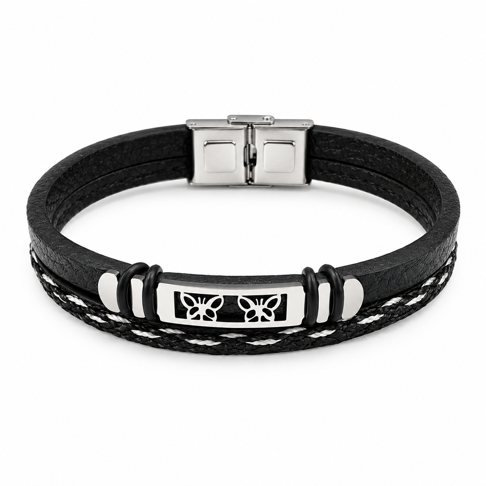 The99Jewel Men's Trendy Wraparound Bracelet with Steel Detailing and Butterfly Symbol| Stylish Wristwear for Every Occasion