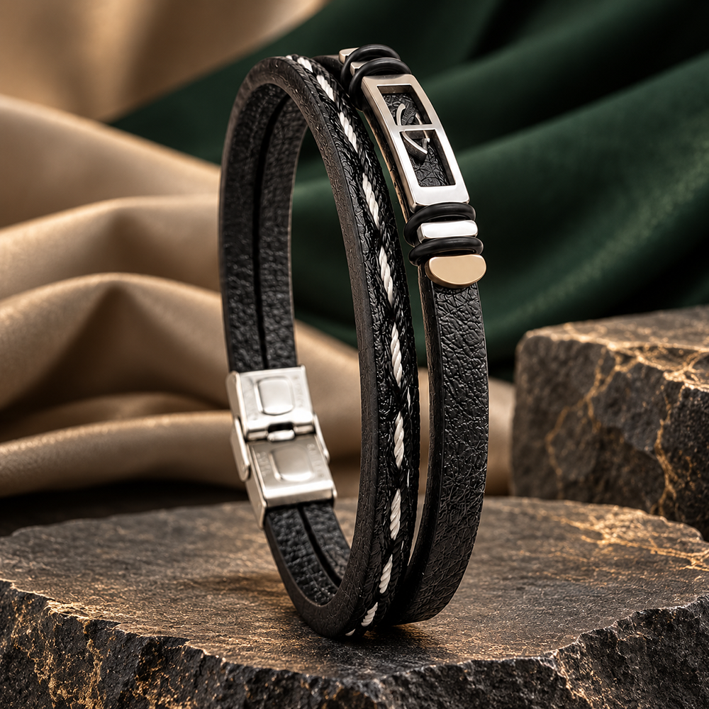 The99Jewel Men's Trendy Wraparound Bracelet with Steel Detailing and Anchor Symbol| Stylish Wristwear for Every Occasion