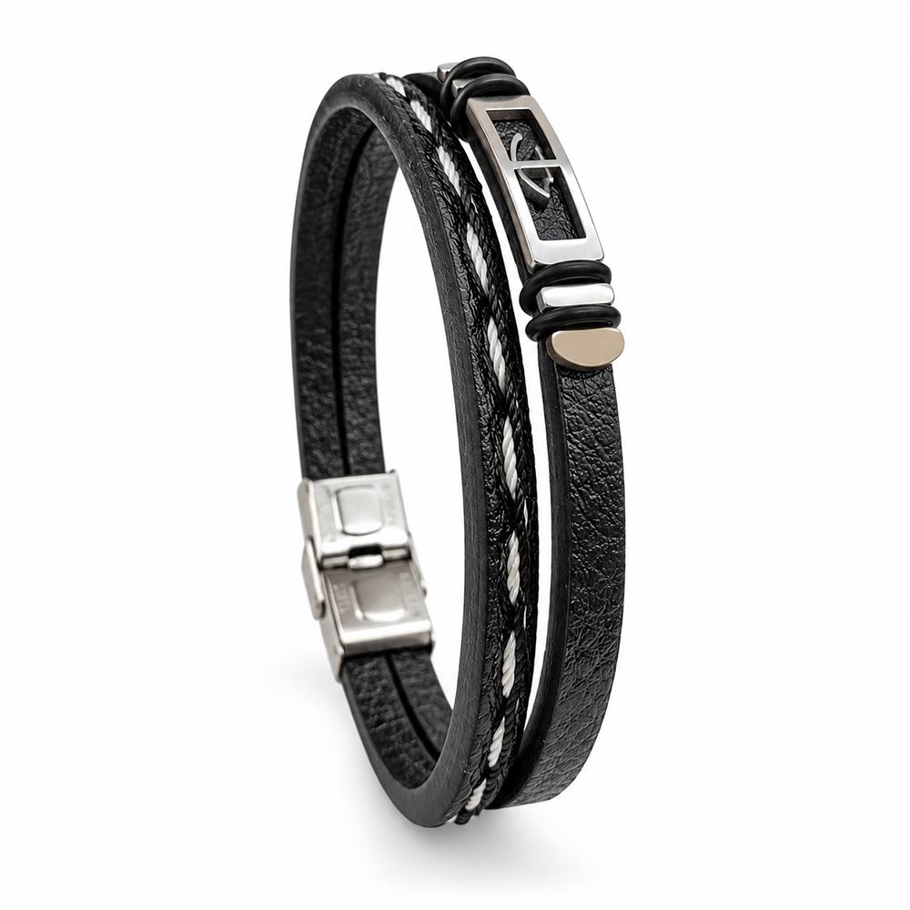The99Jewel Men's Trendy Wraparound Bracelet with Steel Detailing and Anchor Symbol| Stylish Wristwear for Every Occasion