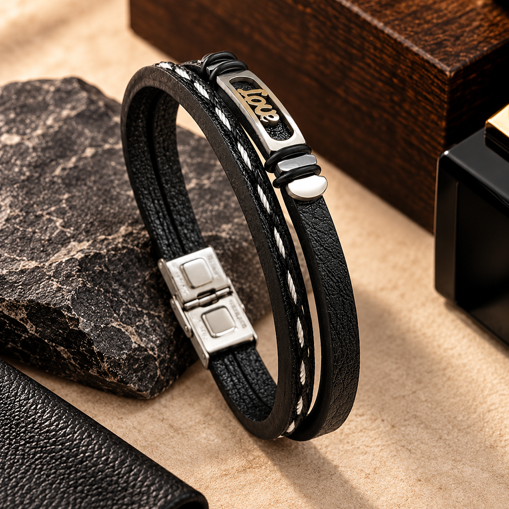 The99Jewel Men's Trendy Wraparound Bracelet with Steel Detailing and Love  Symbol| Stylish Wristwear for Every Occasion