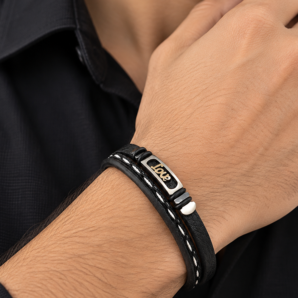 The99Jewel Men's Trendy Wraparound Bracelet with Steel Detailing and Love  Symbol| Stylish Wristwear for Every Occasion