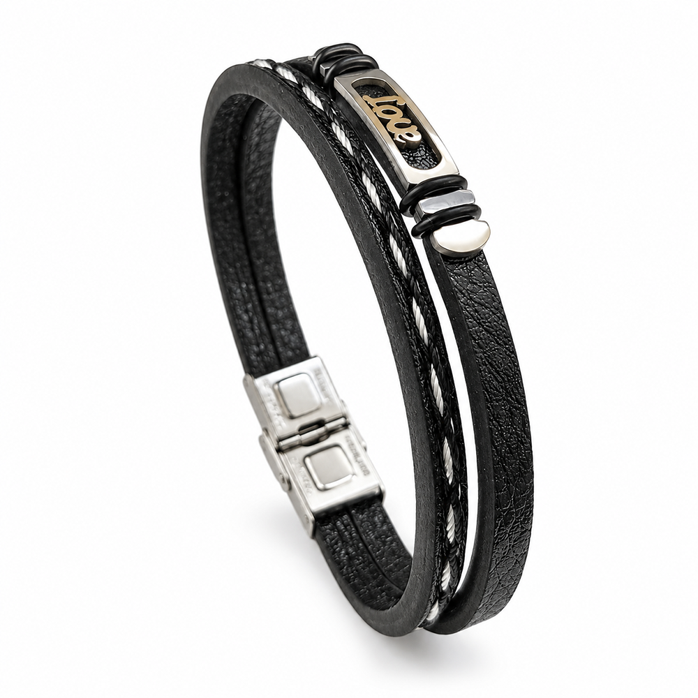The99Jewel Men's Trendy Wraparound Bracelet with Steel Detailing and Love  Symbol| Stylish Wristwear for Every Occasion
