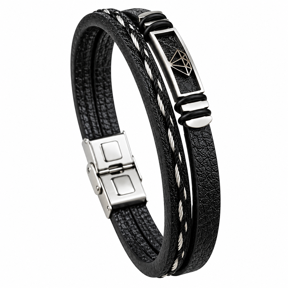 The99Jewel Men's Trendy Wraparound Bracelet with Steel Detailing and Diamond Symbol| Stylish Wristwear for Every Occasion