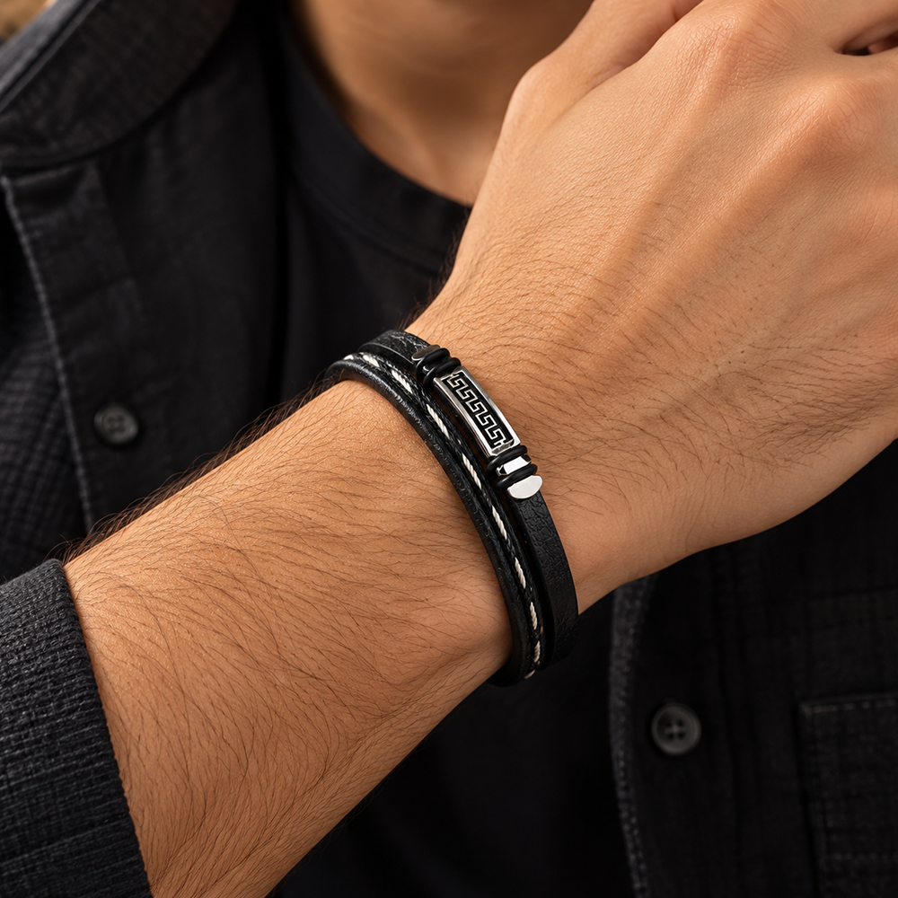 The99Jewel Men's Trendy Wraparound Bracelet with Steel Detailing | Stylish Wristwear for Every Occasion