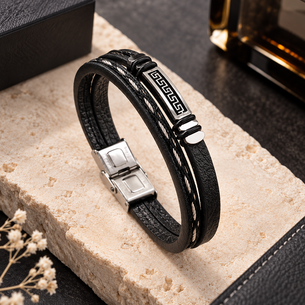 The99Jewel Men's Trendy Wraparound Bracelet with Steel Detailing | Stylish Wristwear for Every Occasion
