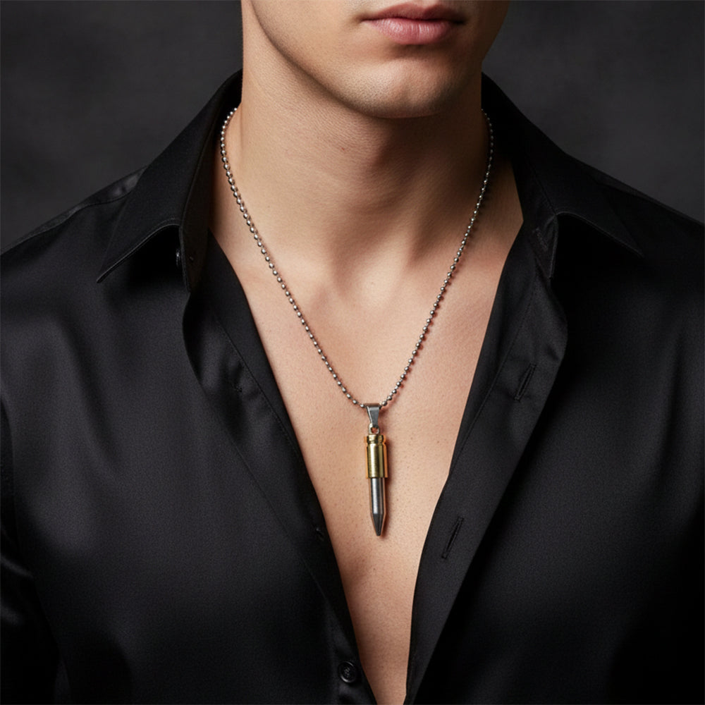 The99Jewel Gold & Silver Tone Bullet Shape Pendant Necklace for Men