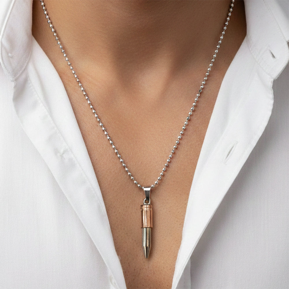 The99Jewel Rose Gold & Silver Tone Bullet Shape Pendant Necklace
