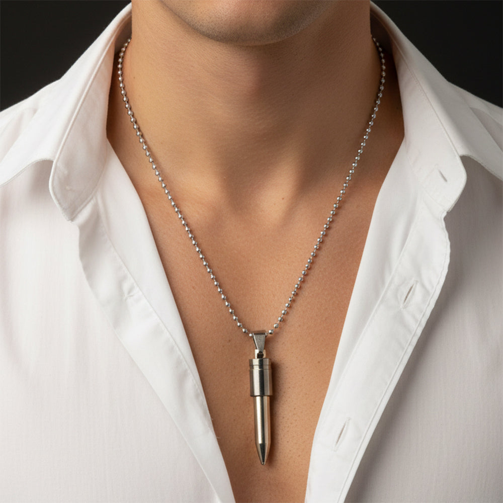 The99Jewel Stainless Steel Bullet Shape Pendant Necklace for Men