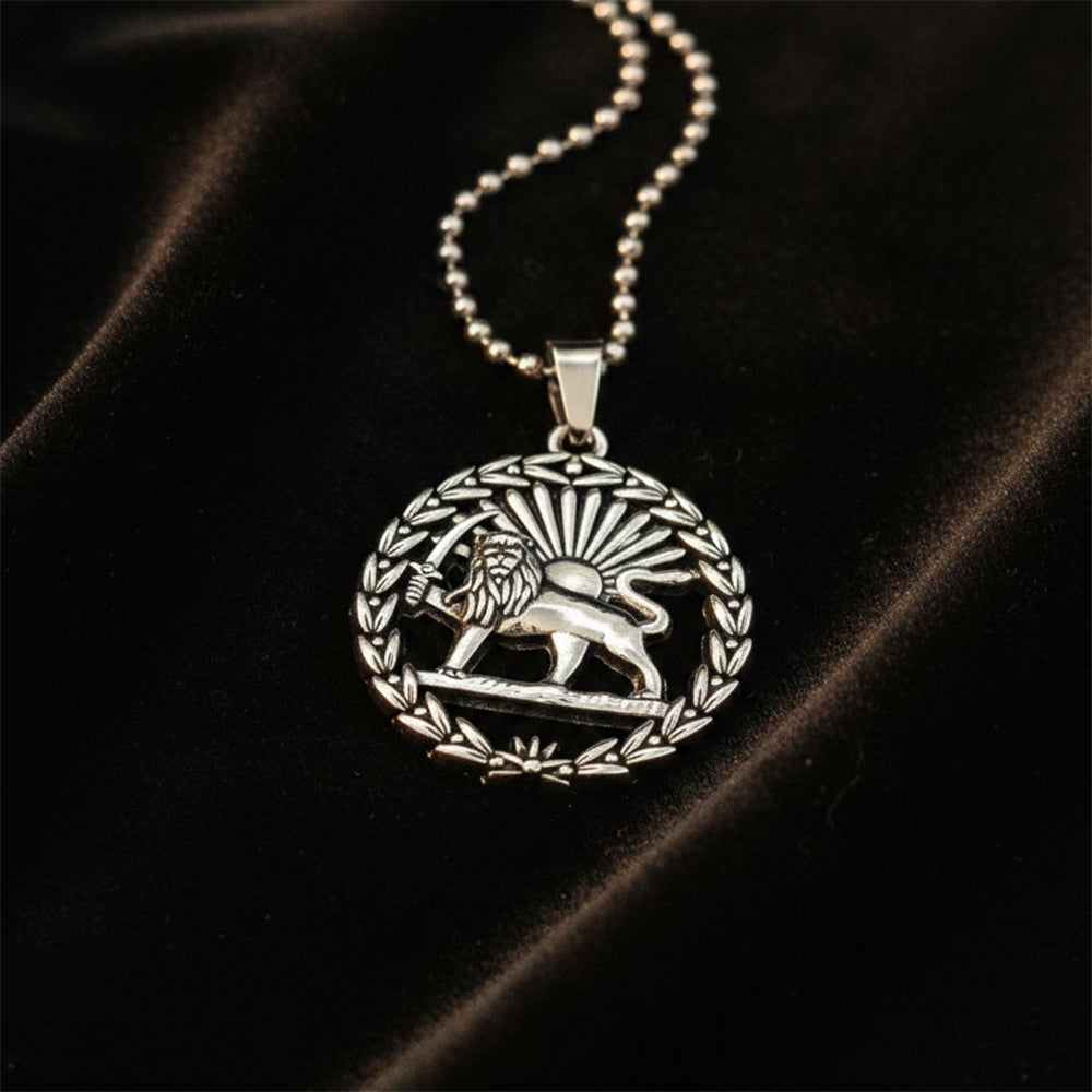 The99Jewel Persian Lion and Sun Pendent Necklace for Mens