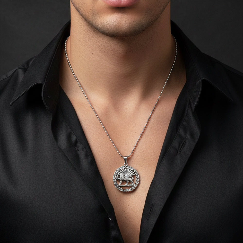 The99Jewel Persian Lion and Sun Pendent Necklace for Mens