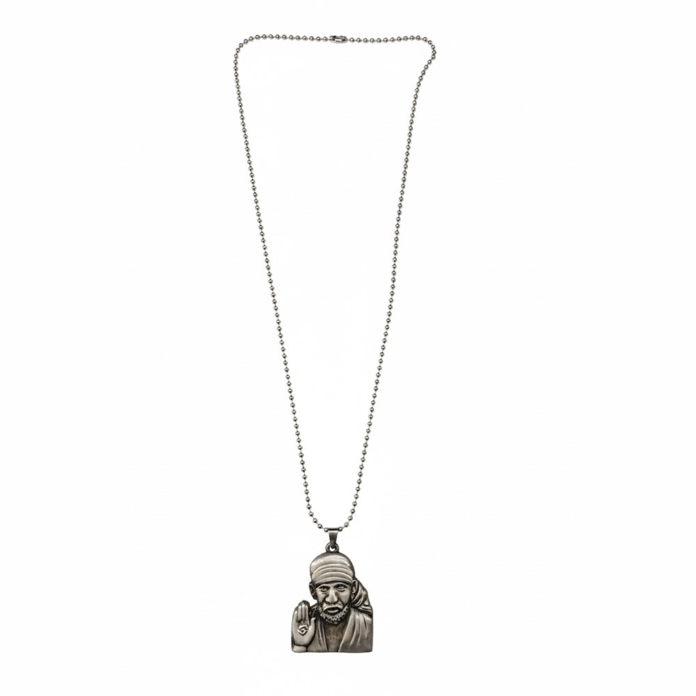The99Jewel Silver Plated Sai Baba Pendant Necklace for Men
