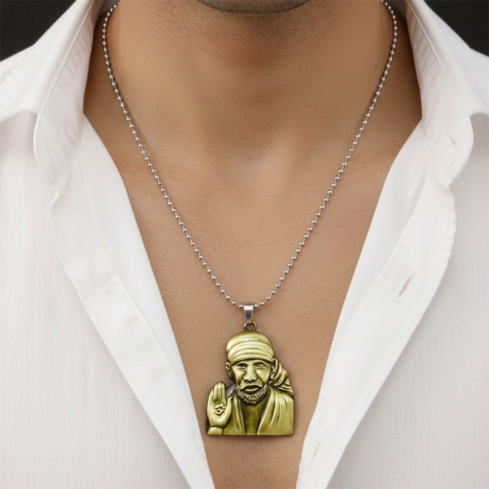 The99Jewel Gold Plated Sai Baba Pendant Necklace for Men