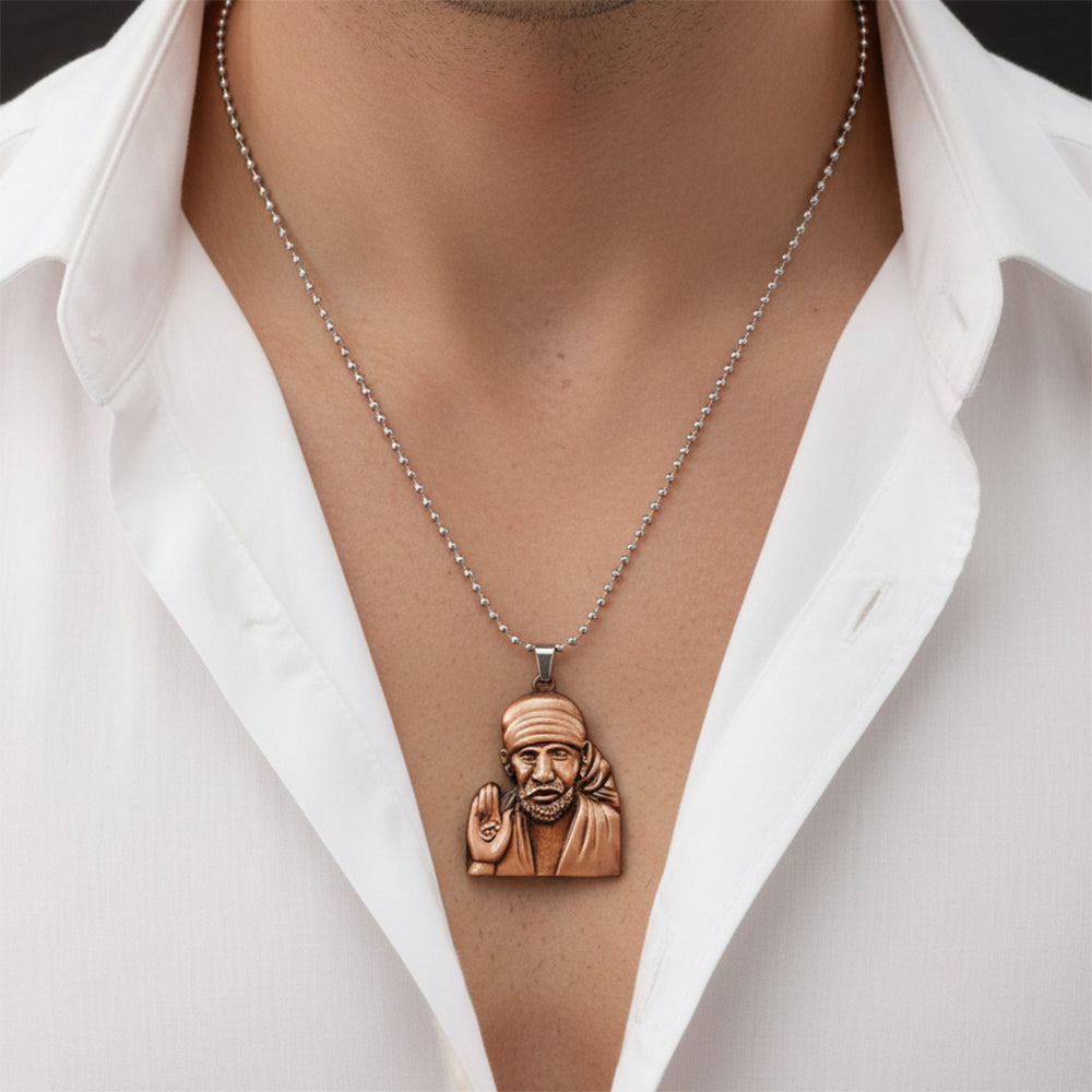 The99Jewel Rose Gold Plated Sai Baba Pendant Necklace for Men