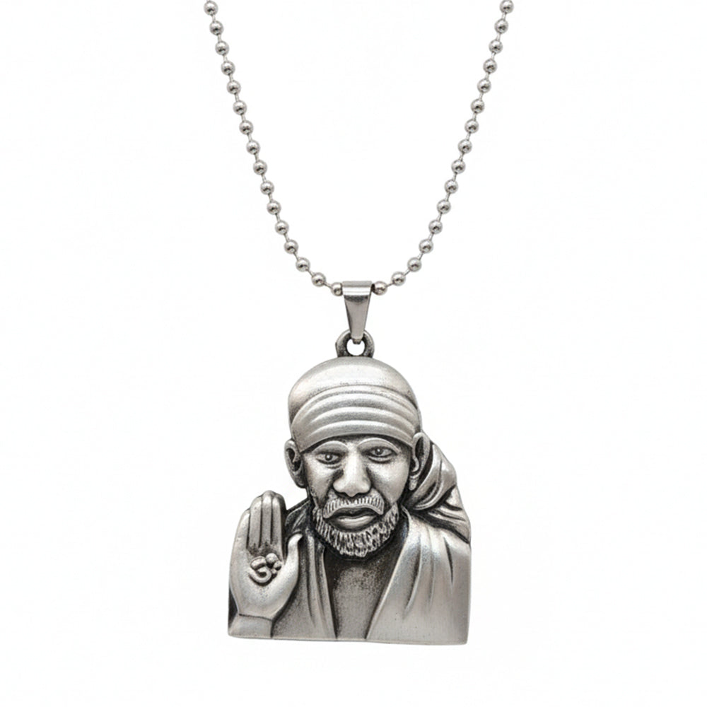 The99Jewel Silver Plated Sai Baba Pendant Necklace for Men
