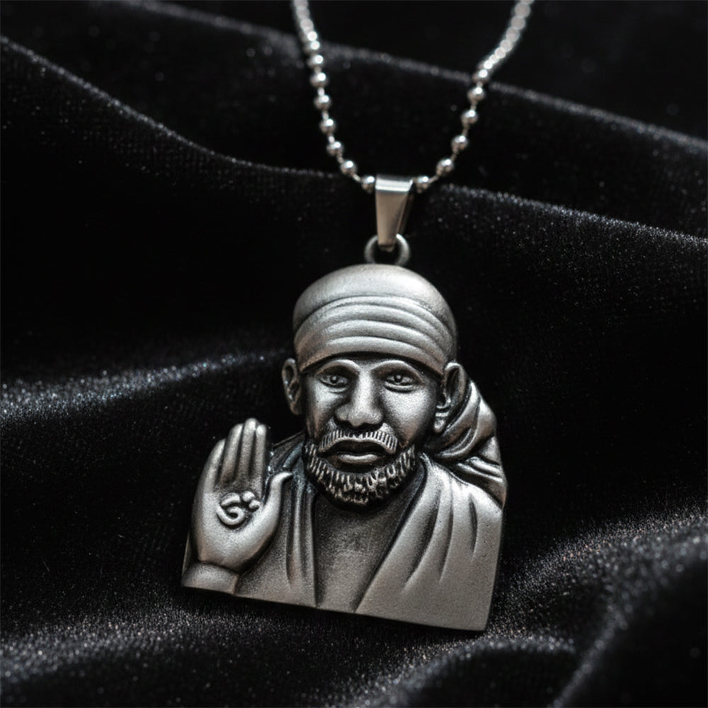 The99Jewel Silver Plated Sai Baba Pendant Necklace for Men