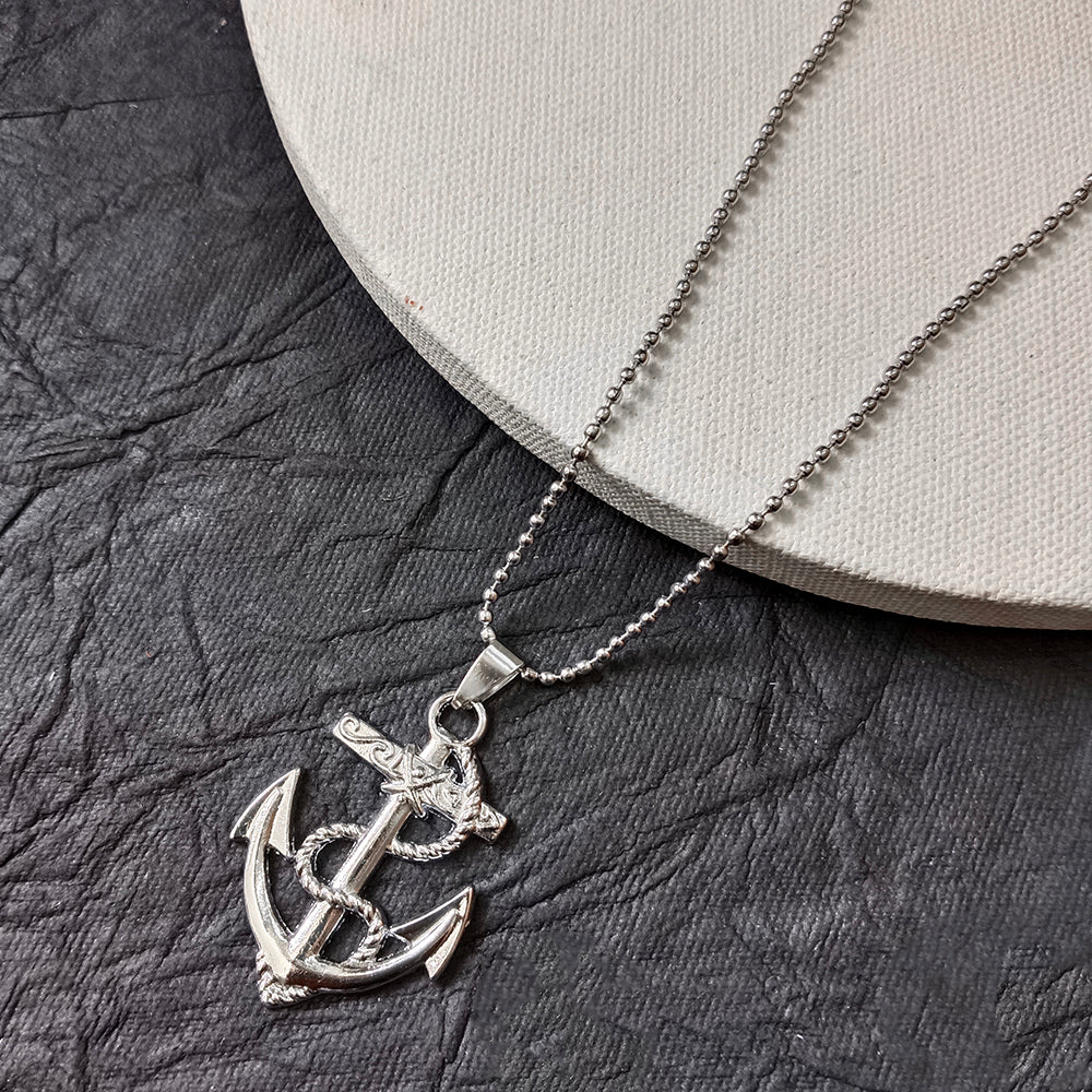 The99Jewel Silver Plated Ship AnchorPendant Necklace For Men