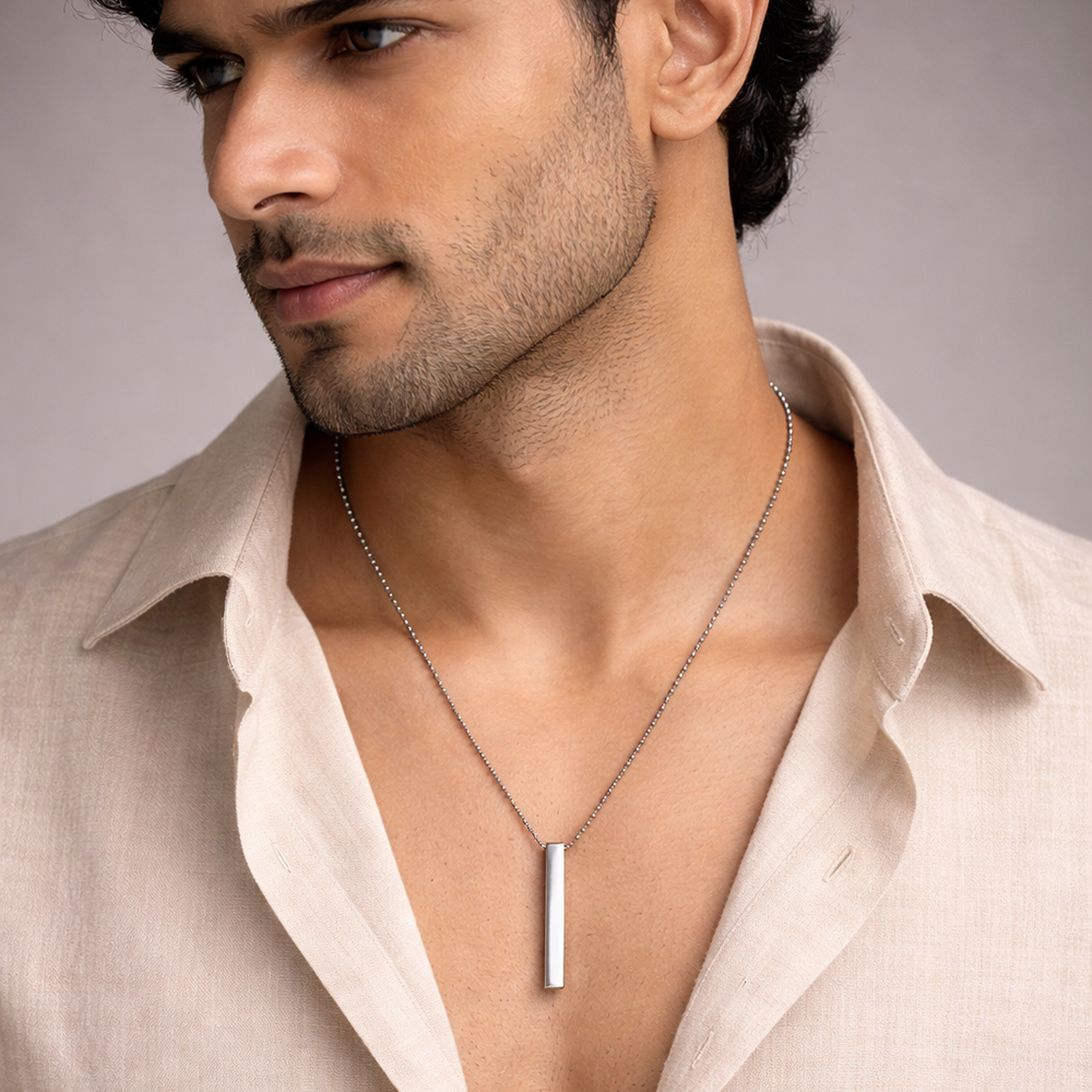 The99Jewel Silver Plated Sleek Bar Pendant Necklace For Men