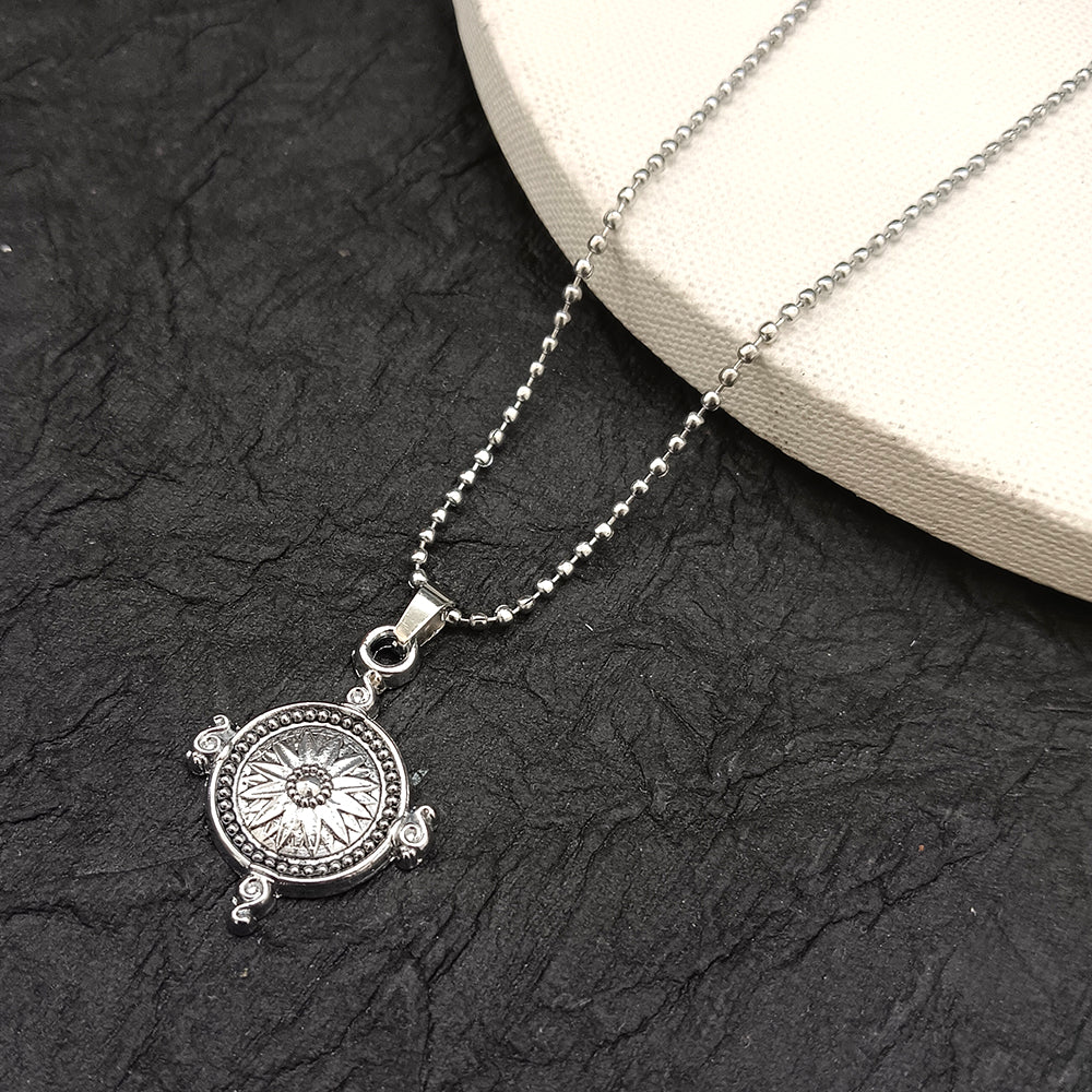The99Jewel Silver Plated Compass  Pendant Necklace For Men