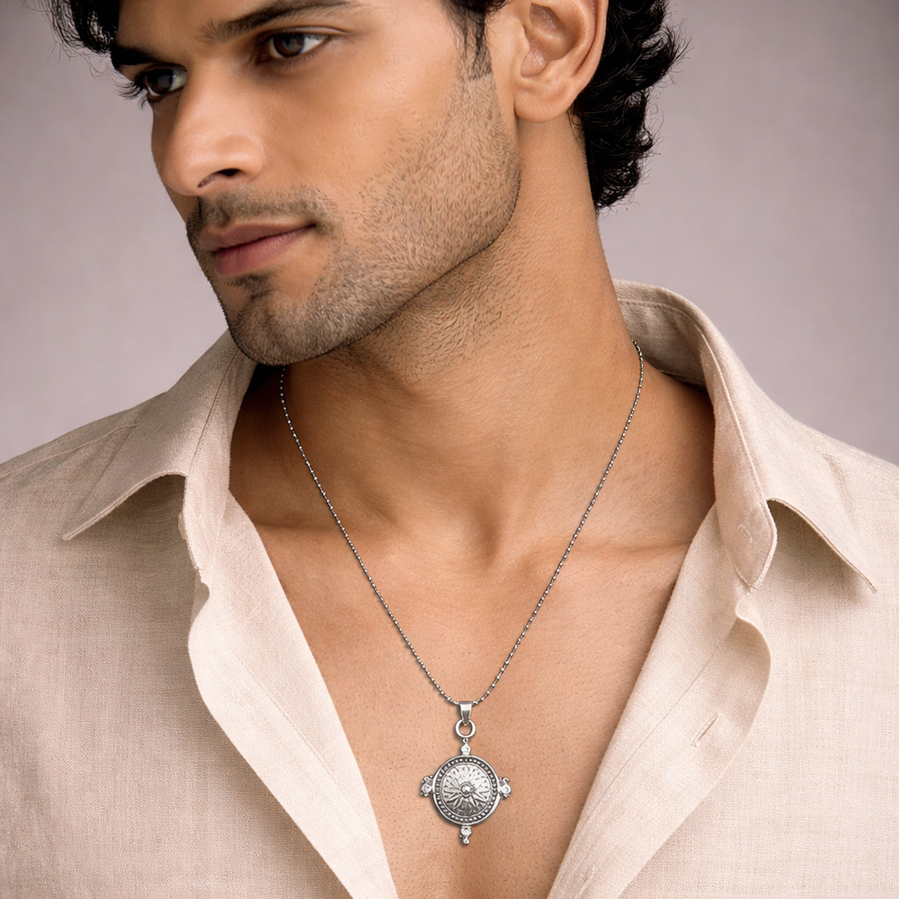 The99Jewel Silver Plated Compass  Pendant Necklace For Men