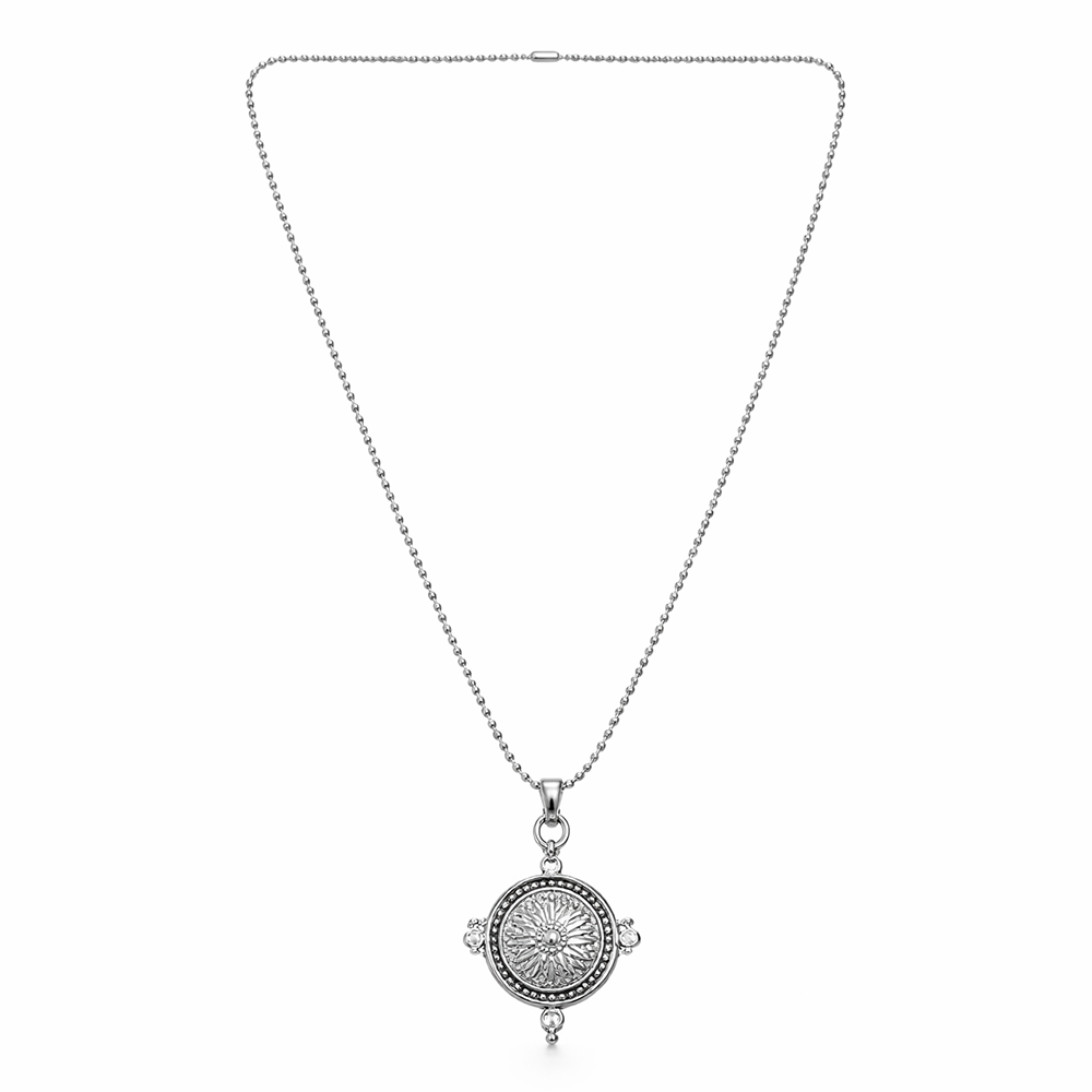 The99Jewel Silver Plated Compass  Pendant Necklace For Men