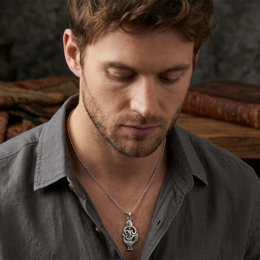The99Jewel Silver Plated Peacock Pendant Necklace For Men