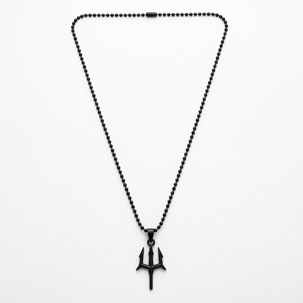 The99Jewel Black PlatedTrishul  Pendant Necklace For Men
