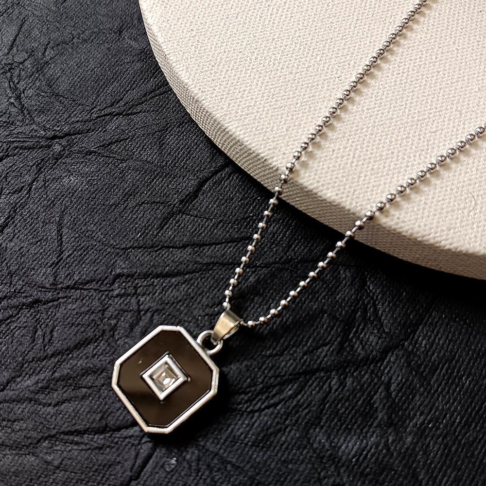 The99Jewel Silver Plated Black SquarePendant Necklace For Men