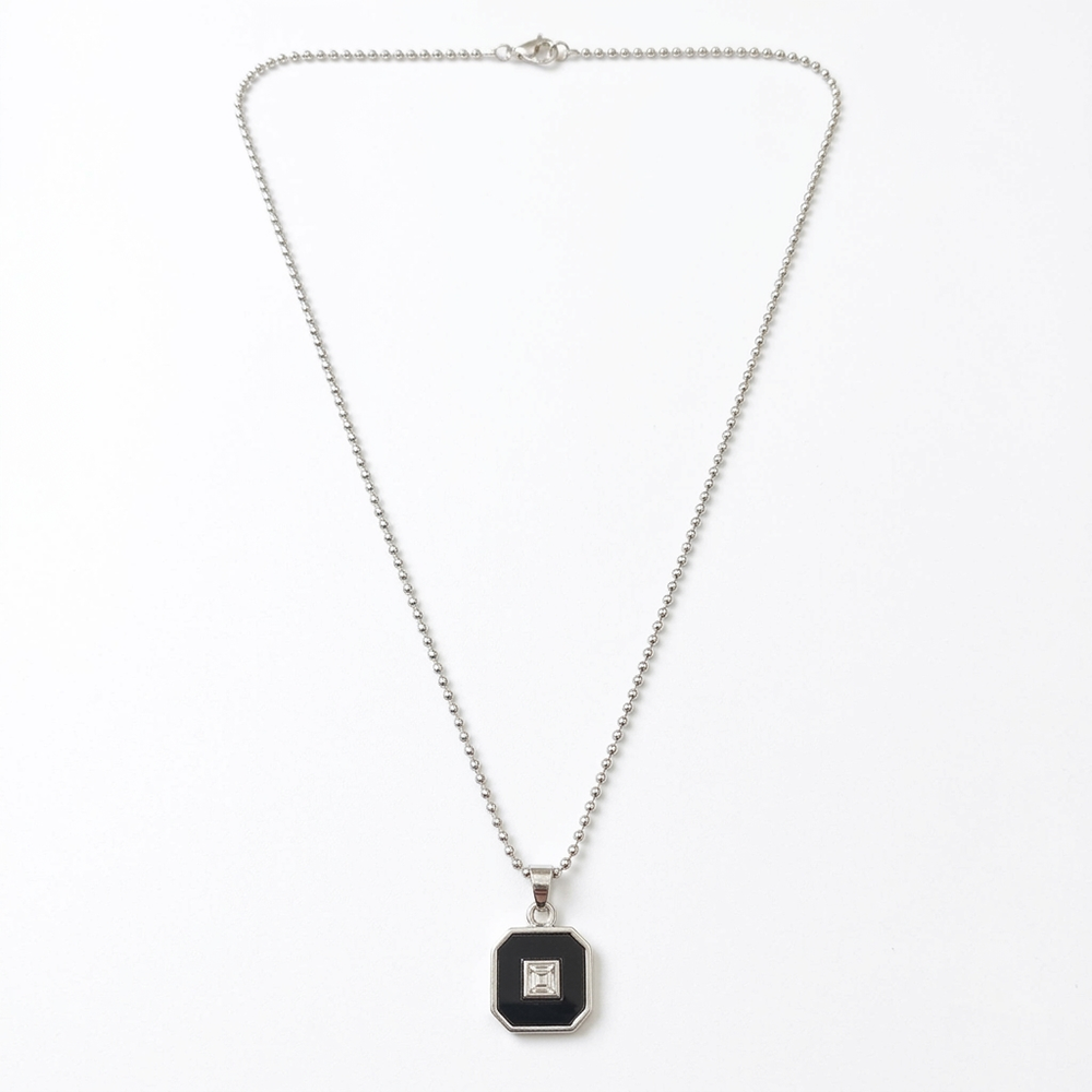 The99Jewel Silver Plated Black SquarePendant Necklace For Men