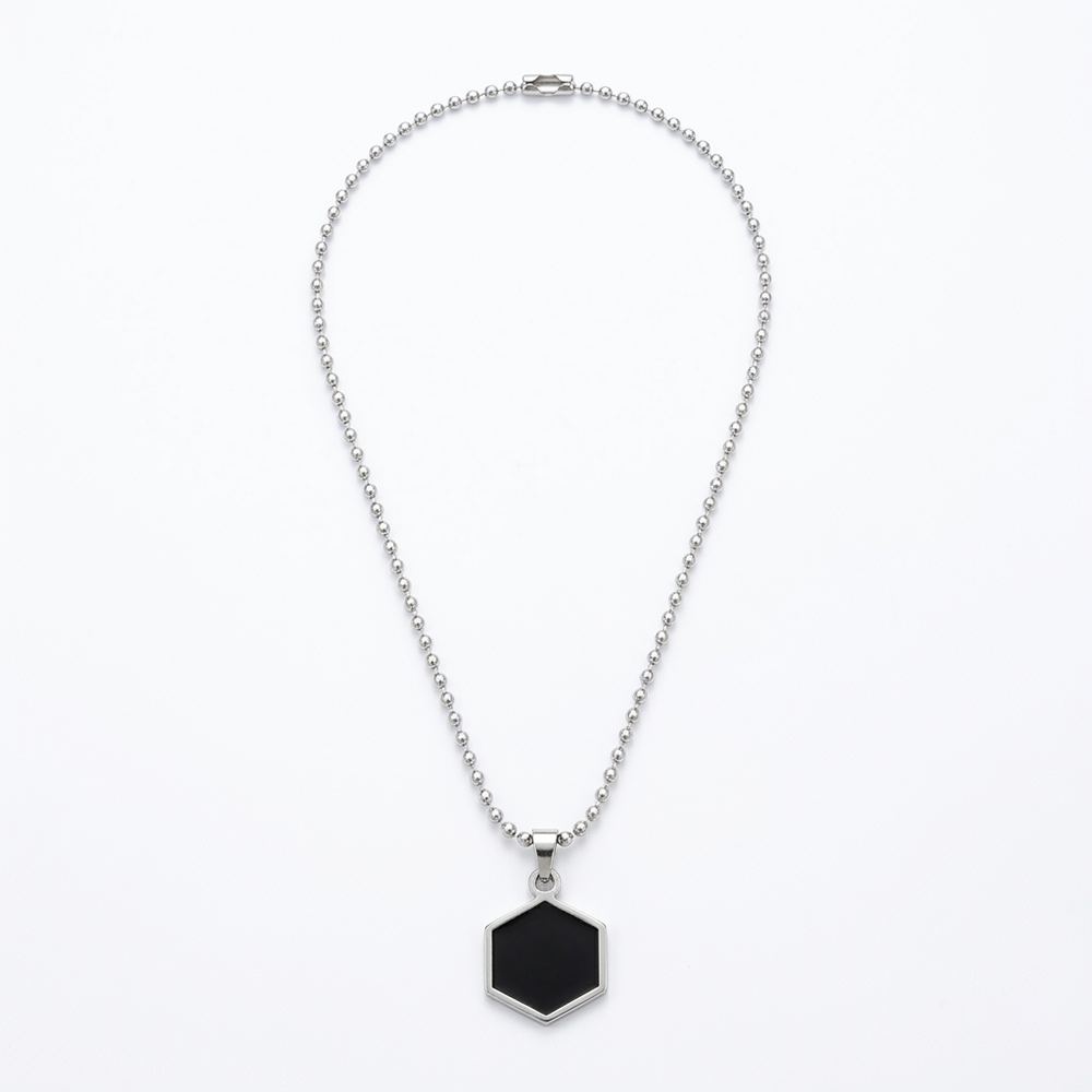 The99Jewel Silver Plated Black Onyx Hexagon Pendant Necklace For Men