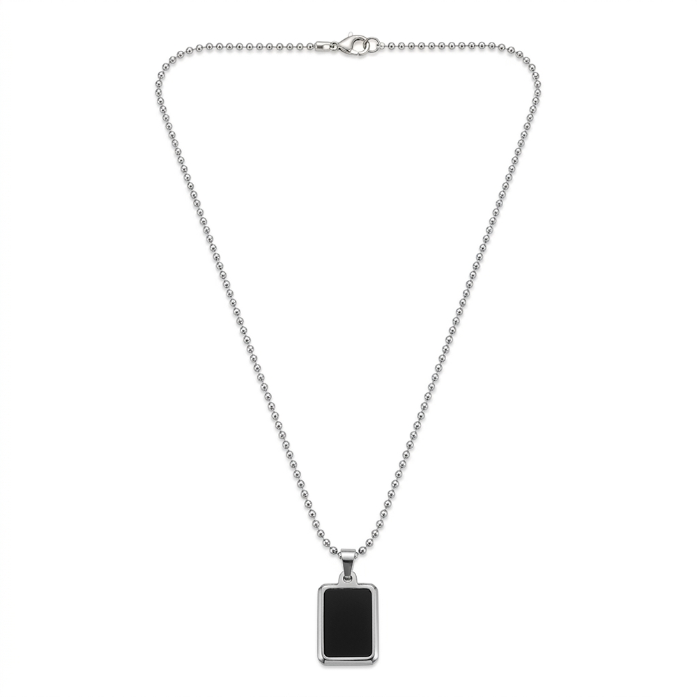 The99Jewel Silver Plated Black Onyx Rectangular BarPendant Necklace For Men
