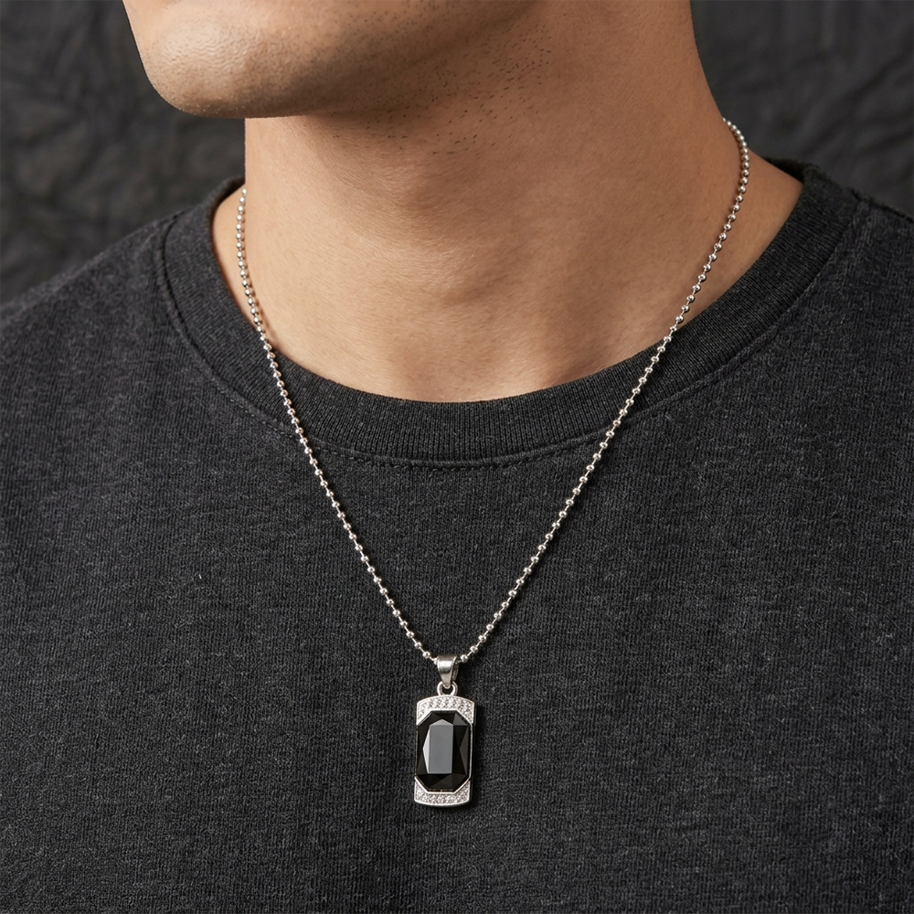 The99Jewel Silver Plated Black Onyx Pendant Necklace For Men