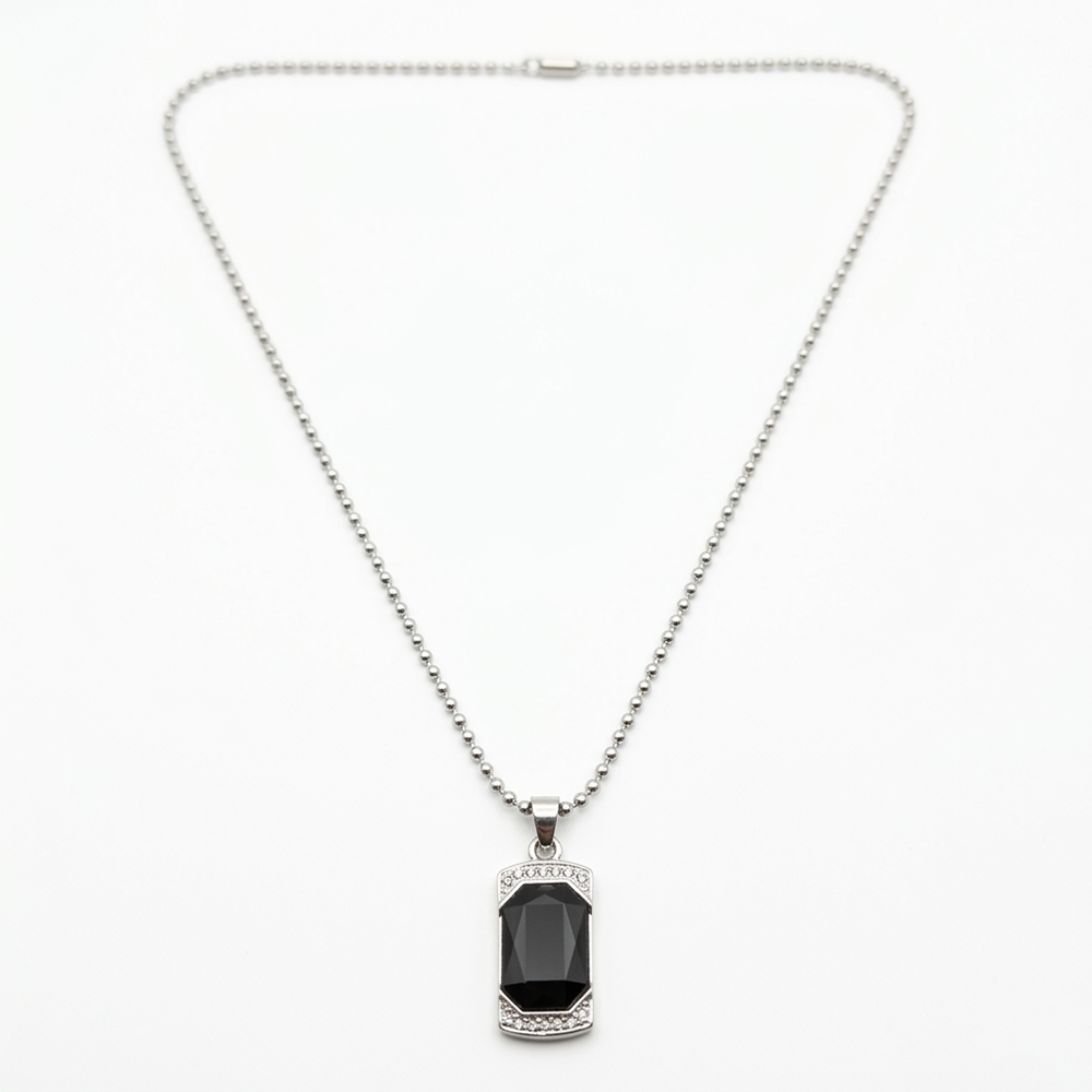 The99Jewel Silver Plated Black Onyx Pendant Necklace For Men