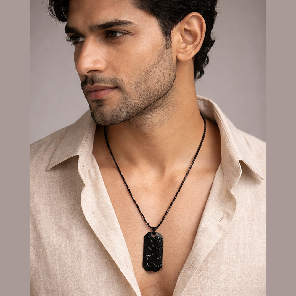 The99Jewel Black PlatedBlack Tire Tread Pendant Necklace For Men