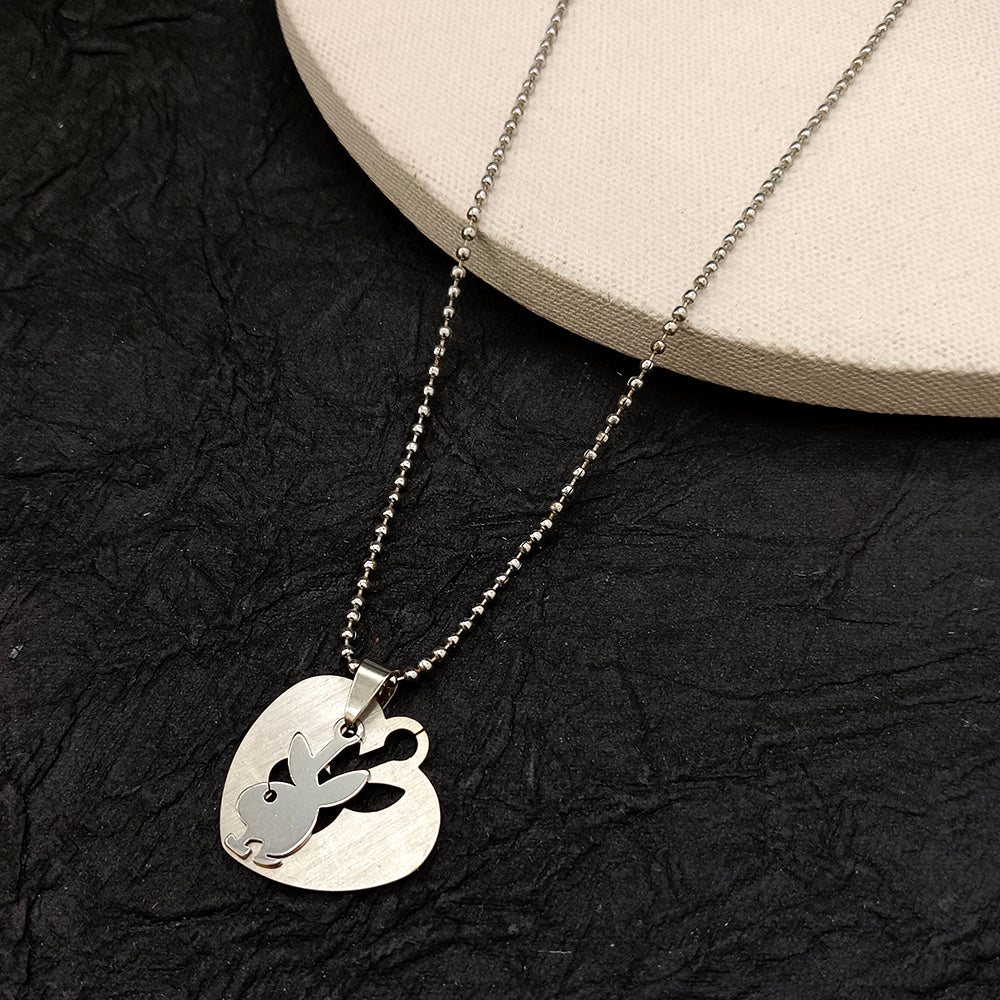 The99Jewel Silver Plated Heart With Rabbit Cutout Pendant Necklace For Men