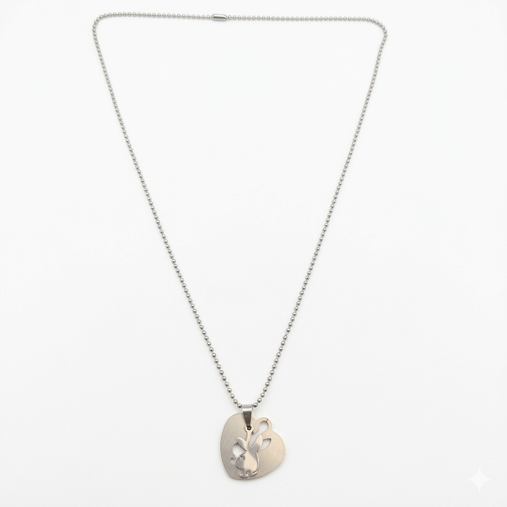 The99Jewel Silver Plated Heart With Rabbit Cutout Pendant Necklace For Men